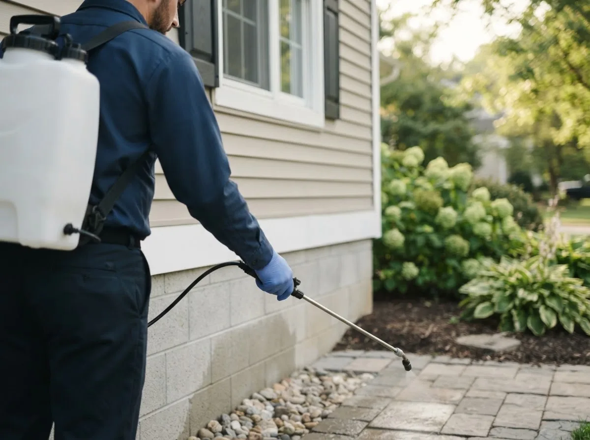 Pest control technician inspecting a home in Woodbury, PA